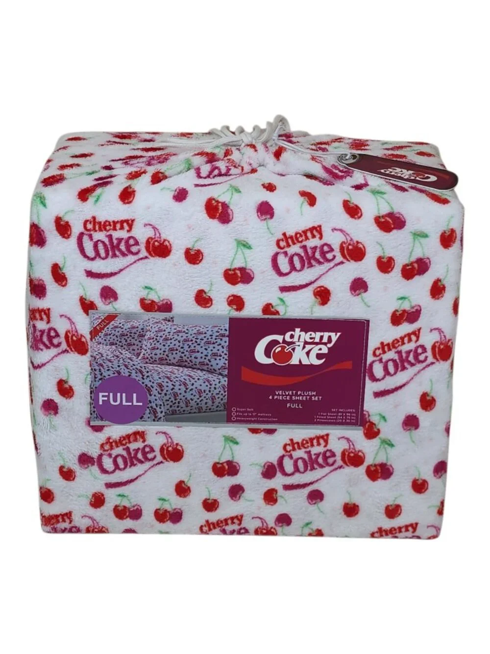 Cherry Coke Velvet Plush 4-Piece Sheet Set Full Double Super Soft Fit To 17